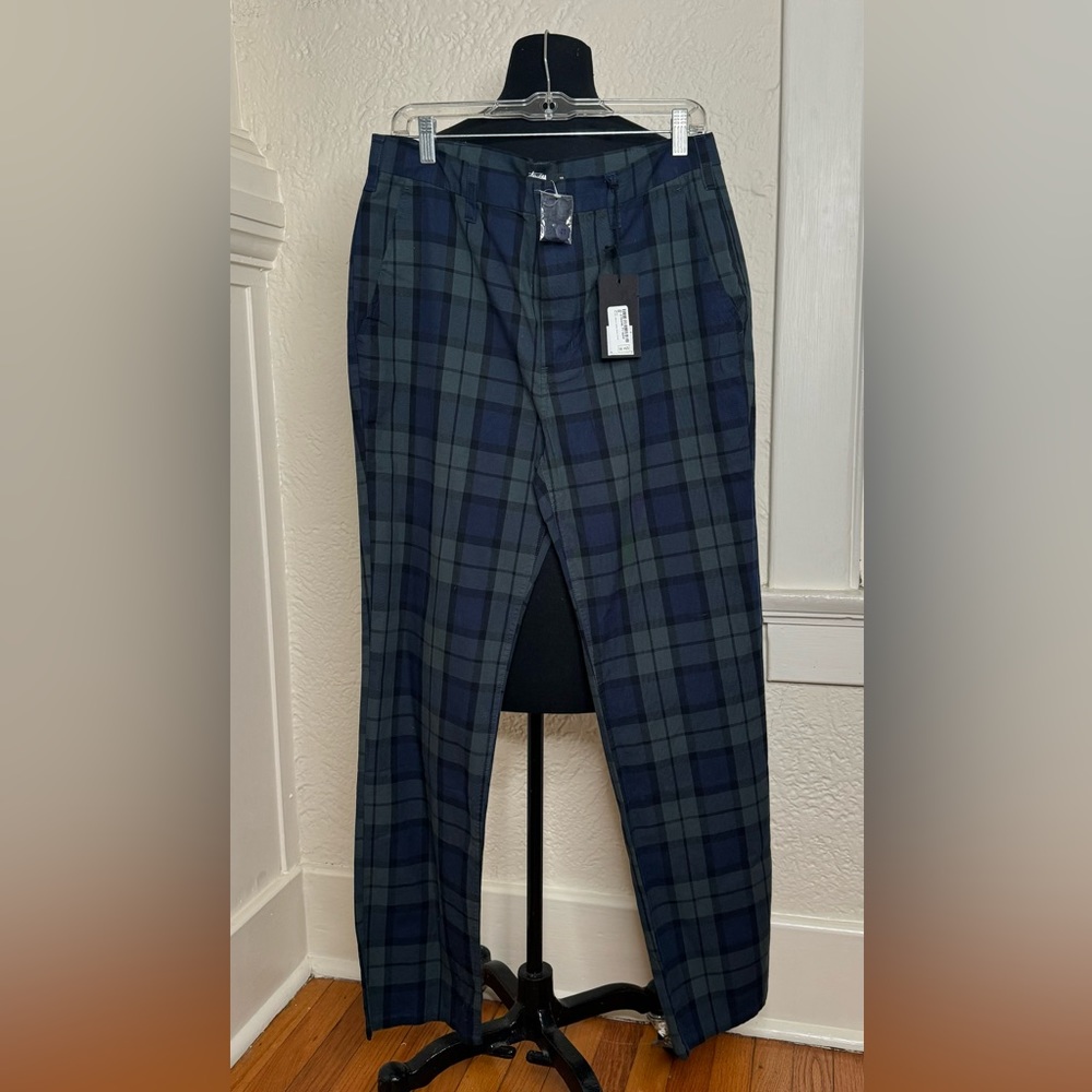 Cute Stussy Plaid Pants in Navy and Green size M